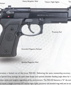 Beretta 92G-SD Special Duty Pistol J92GSD1M, 9mm, 4.9", Black Synthetic Grips, Black Finish, 15 Rd